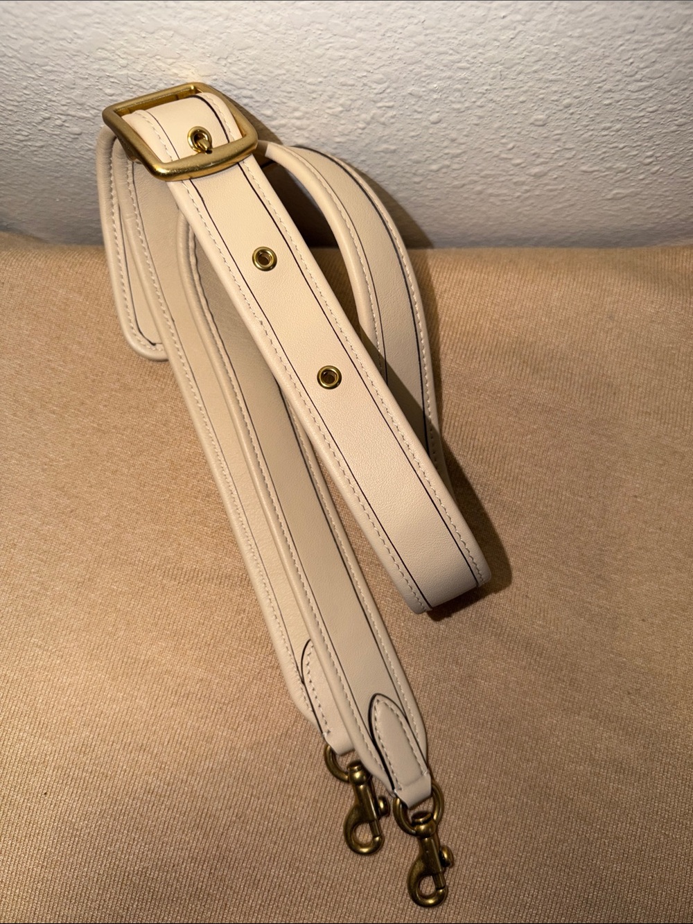 Coach Cream Leather Adjustable Crossbody Strap with Gold Hardware